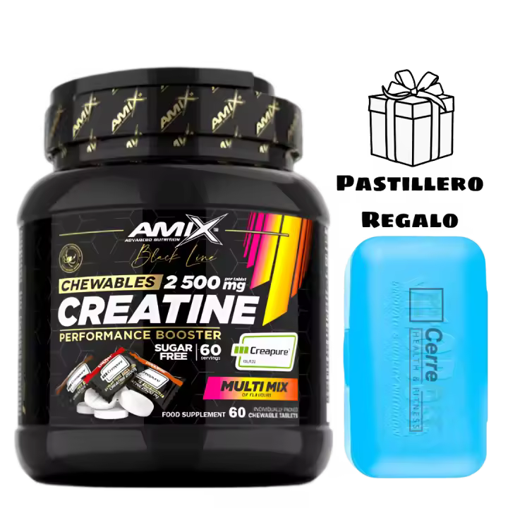 Creatina Creapure Masticable (60TABS) Sabor MultiMix - Amix  + pastillero /  Aumenta la recuperación  Más fuerza  Más energía - 1
