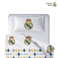 Real Madrid CF - Funda Nórdica Real Madrid Blanco Rombos, Licencia Oficial, 2 Piezas, Diseño Escudo Centrado - details 2