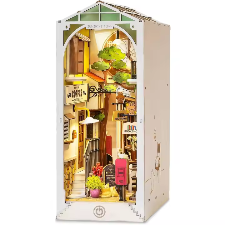 Kit de esquina de libro para bricolaje, casa de muñecas de madera Sunny City, modelo de construcción de rompecabezas con estante de luz LED, decoración, regalo de Navidad - 1