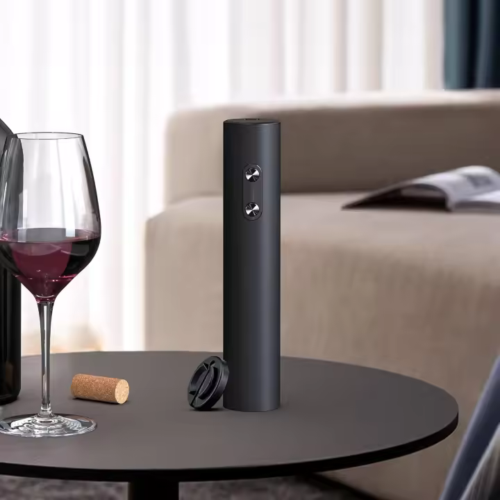 Abridor de botellas de vino Eléctrico con sacacorcos Automático para vino, Hogar, Cocina, Fiesta, bar, Boda (Negro, abrebotellas con secador de papel de Aluminio, funciona a Pilas) - 1