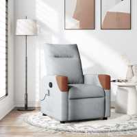 vidaXL Sillón reclinable de masaje de tela en color Gris claro/Gris nube/Crema y más - details 0