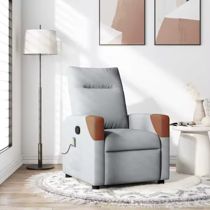 vidaXL Sillón reclinable de masaje de tela en color Gris claro/Gris nube/Crema y más - 1