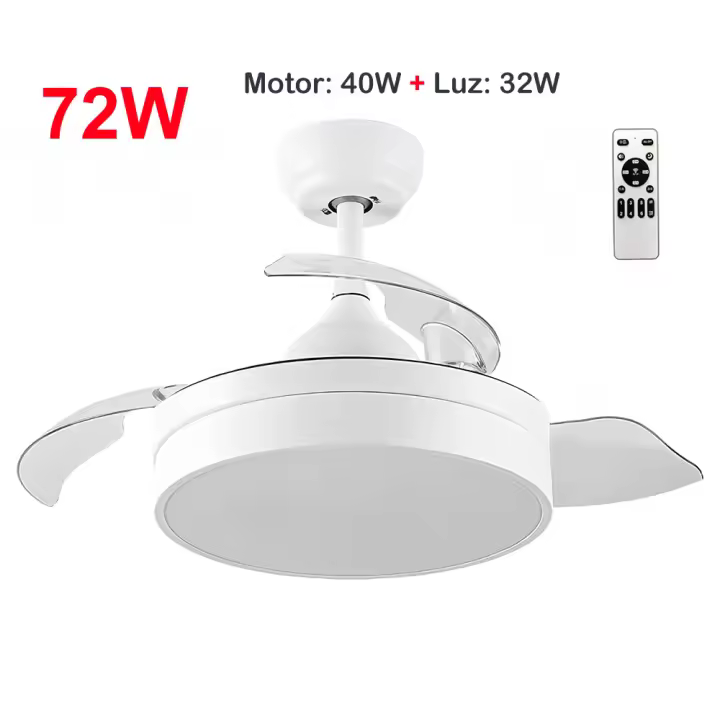 Ventilador de Techo Retráctil Blanco con Luz LED CCT 72W – 6 Velocidades, Motor DC Silencioso, Control Remoto, Estilo Moderno, Bajo Consumo-iotostark-LEDUNI - 1