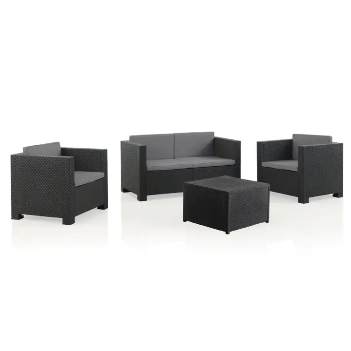 SP Berner - Set de Muebles de Jardín y Terraza Diva Confort Color Grafito- Sofá 2 Plazas, 2 Sillones y Mesa de Centro con Almacenaje - Fabricado en España con Plástico Reciclado - 1