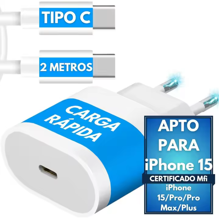 NETINERS® Cargador Tipo C Carga rapida Original Compatible con iPhone 16/16 Pro/16 Pro Max/16 Plus/15/15 Pro/15 Pro Max/15 Plus/iPad Pro/iPad Air, 20W + Cable iPhone de 2 Metros con Certificado MFI - 1