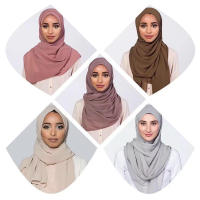 Nueva Elegante Bufanda De Mujer 2023 Modesta En Chiffón Sólido Tamaño Grande Abrazadora Para Cabeza Y Cuello Protección Solar Estilo Fashion - details 11
