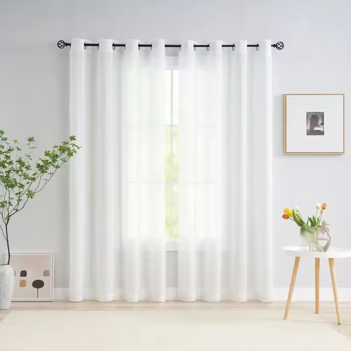 Treatmentex Cortinas Gris Transparentes para Salon,Dormitorio,Oficina. Filtra de luz,Aspecto Textura de Lino.140cm de Ancho, 225cm de Largo,2 Piezas con Ojales. - 1