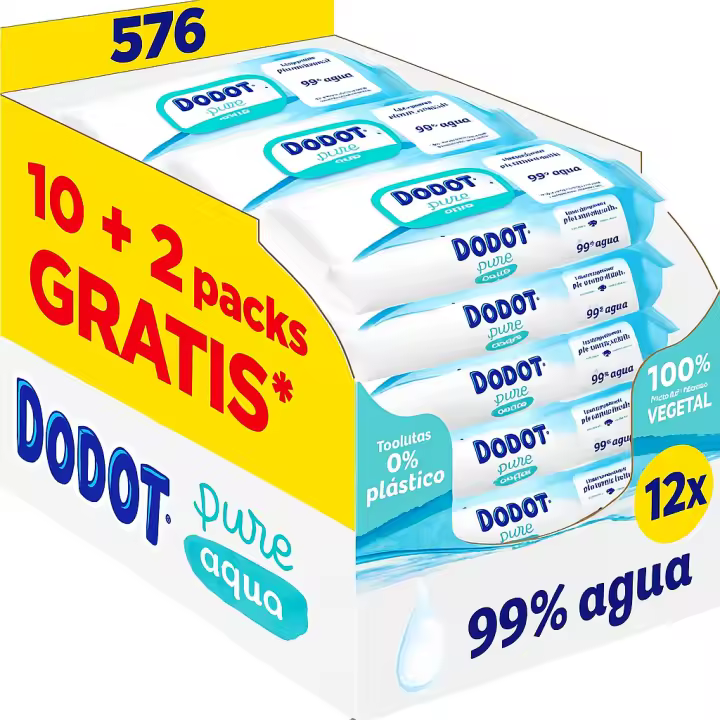 Toallitas Dodot  Aqua Pure para Bebé - 99% Agua - 576 Toallitas Dodot Aqua Pure - 12 Paquetes de 48 Toallitas para Bebé Aqua Pure. - 1