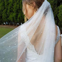 Velo De Novia De Tules Con Perlas Sencillas Y Encaje Sofisticado Para Bodas De Largo Catedral Con Peine Accesorios De Boda Para Mujeres - details 5