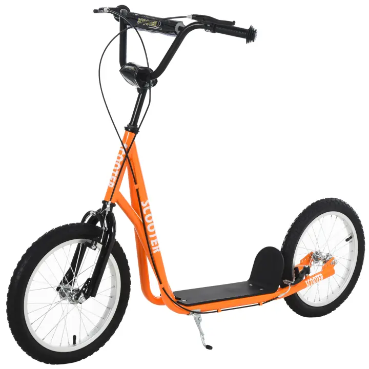 HOMCOM Scooter Patinete para Niños +5 Años y Adolescentes con Manillar Ajustable en Altura 2 Neumáticos de Caucho Inflable con Doble Freno y Ruedas 16" Carga 100 kg 139x58x90-96 cm - 1