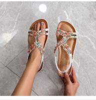 Zapatos de playa con diamantes de imitación 2025, cabeza redonda, tacón plano de alta gama, estilo hueco, cómodos zapatos de mujer para pleno verano - details 23