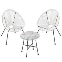 Conjunto de muebles de jardín de 3 piezas, sillas acapulco y mesa con tapa de cristal, asientos de exterior e interior, en negro - details 0