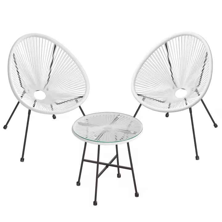 Conjunto de muebles de jardín de 3 piezas, sillas acapulco y mesa con tapa de cristal, asientos de exterior e interior, en negro - 1