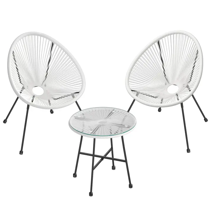 Conjunto de muebles de jardín de 3 piezas, sillas acapulco y mesa con tapa de cristal, asientos de exterior e interior, en negro - 1