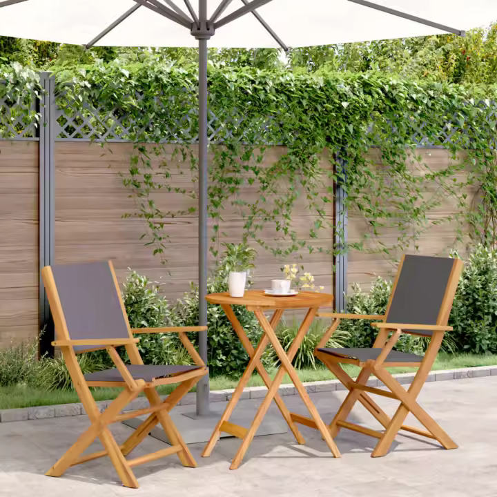 vidaXL Juego de bistro de 3 piezas tela y madera maciza antracita - 1