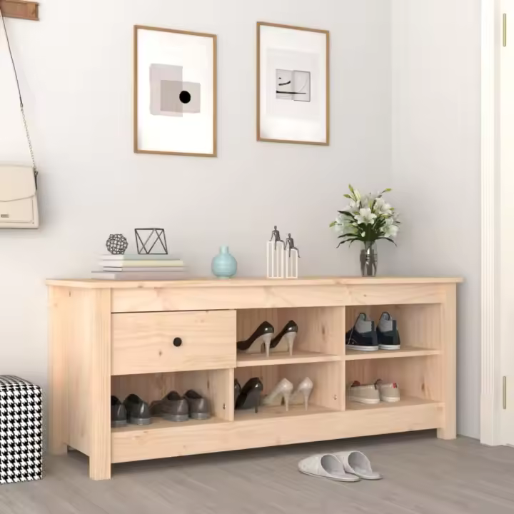 vidaXL Mueble zapatero de madera maciza de pino 110x38x45,5 cm - 1