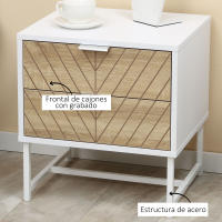 HOMCOM Mesilla de Noche con 2 Cajones Mesita de Noche con Patas de Acero Gabinete de Noche para Salón Dormitorio Cama 45x39x48 cm Blanco y Roble - details 2