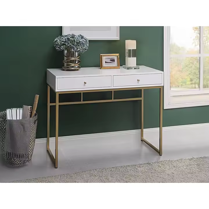 Vente-unique - Consola con 2 cajones de MDF - Blanco y dorado - CODENIA - 1