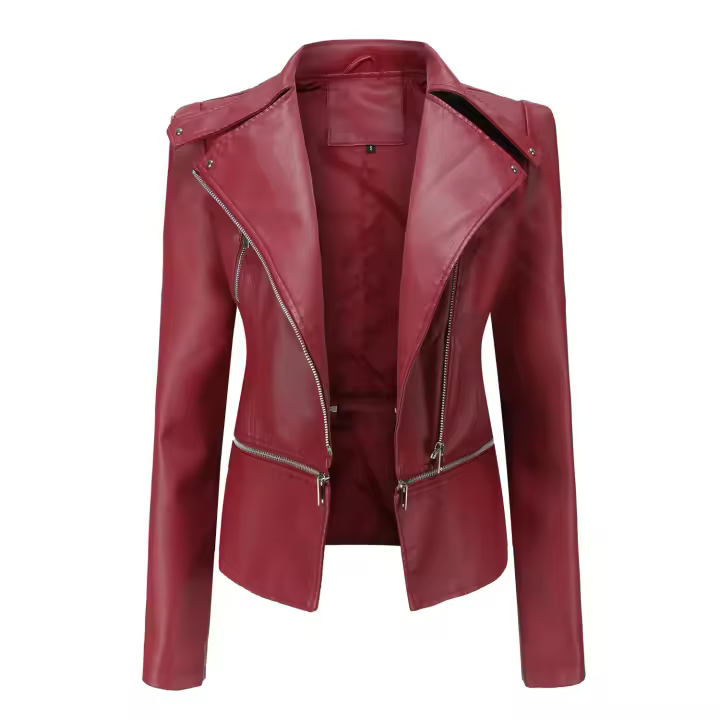 Chaqueta de cuero de Primavera para Mujer, Abrigo informal ajustado con Cremallera y solapa para Mujer - 1