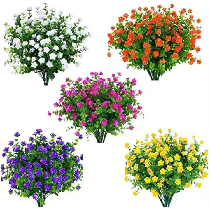 15 paquetes de flores artificiales para exteriores, arbustos de plástico sintético resistentes a los rayos UV, plantas para interiores, jarrones y plantas colgantes para exteriores. - 1