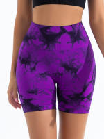 Shorts De Gimnasio Para Mujer Con Diseño De Tie Dye Y Cintura Elástica Ancha Sin Costuras De Alta Cintura Leggings De Deporte - details 23