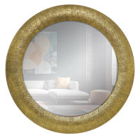 Espejo Redondo de Metal Labrado en Oro Patinado, Espejo de Pared con Luna Biselada. Ideal para Baños, Salón, Dormitorio, (Mod. Jordania 80x80 cm) - details 1