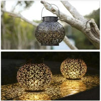 Lámpara De Hierro Fundido Hueco Con Luz Solar LED Impermeable Para Jardín Decoración De Arte Exterior Proyección De Luz Colgante - details 3