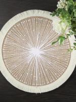 Mantelera Redonda De Lino Y Algodón Vintage Con Borlas De Jute Antideslizante Para Mesa Accesorios De Vaso Eco-amigable - details 2