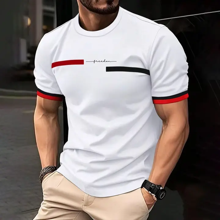 Camiseta Hombre Verano 3D Rayas Letras Estampado Hip Hop Trend Harajuku Streetwear Casual Cuello Redondo Oversize Tops Polyester - 1