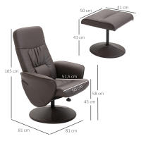 HOMCOM Sillón de Salón con Otomana Reposapiés Tapizado en PU Sillón Relax Reclinable hasta 145° y Giratorio 360° con Respaldo Ajustable para Salón Dormitorio Oficina 76x81x101 cm - details 3