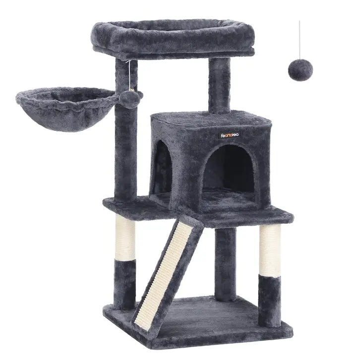 FEANDREA Árbol de Gatos, Torre para Gatos Grandes, Beige/Gris Ahumado/Gris Claro - 1