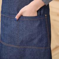 Mujeres largo Denim delantal Halter ajustable jeans delantal para cocina restaurante café 71*65cm - details 1