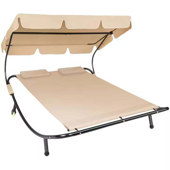 Tectake - Tumbona doble  Estructura robusta de metal  Con parasol plegable  Fácil y rápido montaje  Para interiores y Exteriores  Para 2 personas - 1