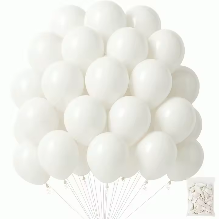 IMAXWAVE Globos de Cumpleaños Orgánicos 100 Piezas, 100% Látex Natural Biodegradable, 20 cm, Ideales para Decoración de Fiestas, Bodas, Baby Shower, Calidad Ecológica y Segura, Blancos - 1