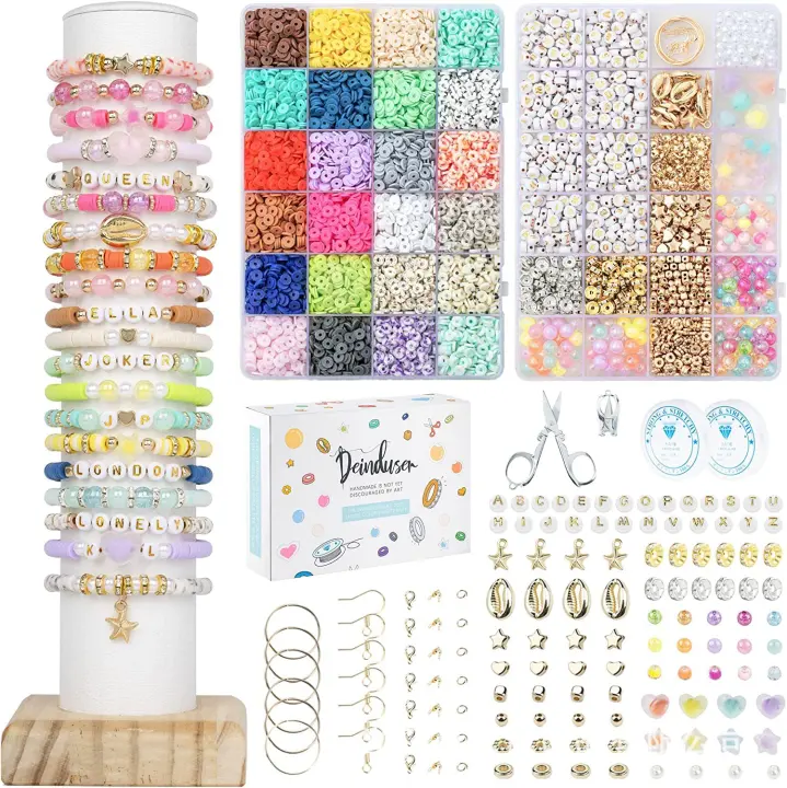 Kit para hacer pulseras con cuentas de arcilla, 8500 piezas, 2 cajas, 24 colores, cuentas de arcilla polimérica para hacer pulseras - 1