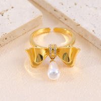 Encanto Anillo de aleación con forma de lazo y perlas de imitación para mujer,
anillos grandes elegantes de cristal para fiesta de boda, joyería Simple de moda, regalo para niñas - details 11