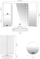 Espejo de Maquillaje, [Regalos Navidad] Espejo de Mesa Tríptico con Aumentos 10X, 3X, 2X y 1X, Espejo Cosmético Pantalla Táctil en Iluminacíon 21 Led, Carga con USB o Batería, Adjustable 180º - details 0
