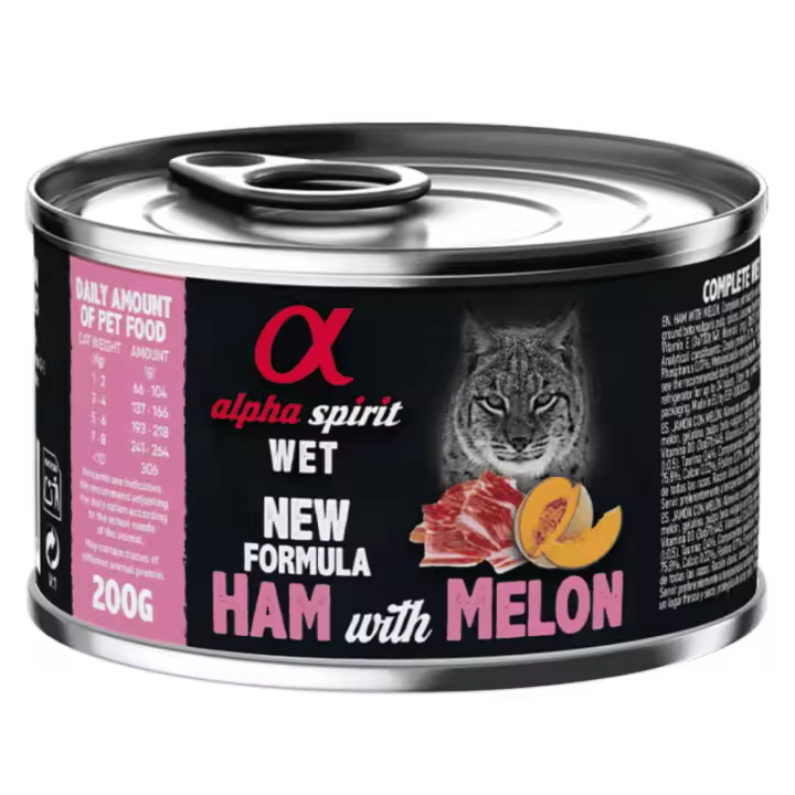 Alpha Spirit Alimento Húmedo para Gatos sabor Jamón con Melón – Lata 200 g | 100% Natural y Sin Cereales - 1