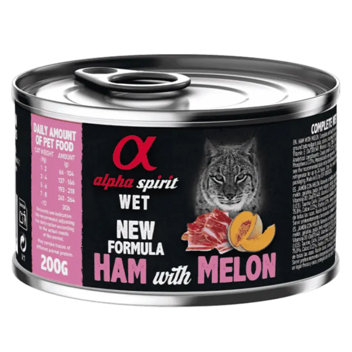 Alpha Spirit Alimento Húmedo para Gatos sabor Jamón con Melón – Lata 200 g | 100% Natural y Sin Cereales - 1