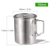 LIXADA Taza De Acero Inoxidable Portátil De 750ml Con Tapa Y Manija Plegable Para Camping Cocina Picnic Deportes Al Aire Libre - details 6