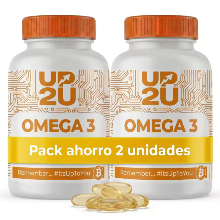 Pack 2x Omega 3 UP2U Nutrition – 180 Cápsulas – 800 mg EPA y 400 mg DHA por Dosis – Con Vitamina E – Aceite de Pescado – Fabricado en España - 6 meses - 1