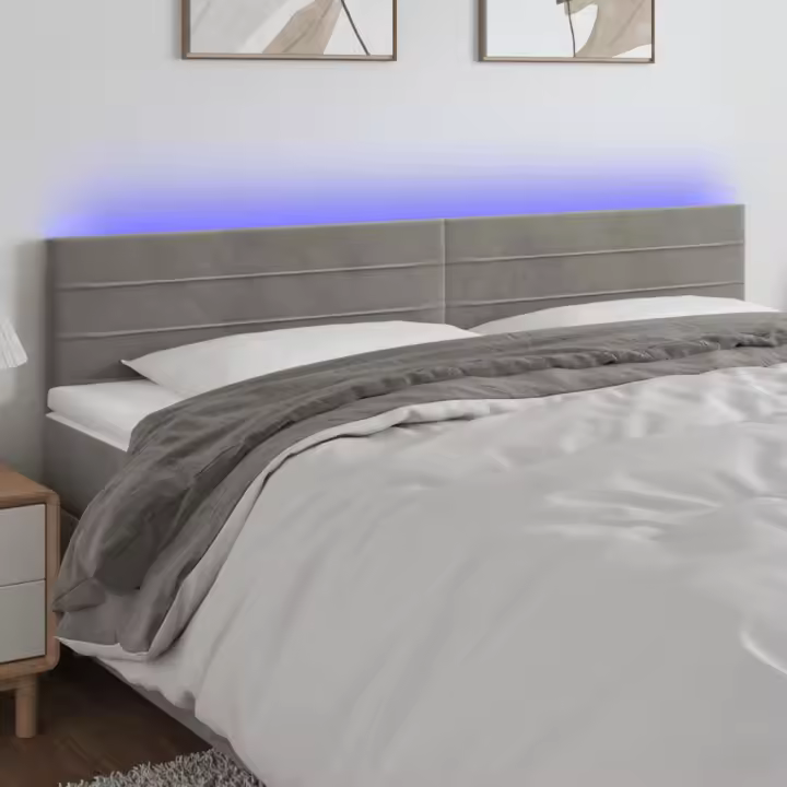 vidaXL Cabecero con LED de terciopelo gris claro 200x5x78/88 cm - 1