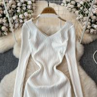 Vestido Largo De Mujer Con Cuello En V Y Manga Larga Blanco Elegante Con Cierre De Lazos Estilo Callejero Alta Moda Para Otoño Y Playa - details 13