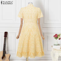ZANZEA Vestido Elegante Para Mujer Con Estampado Bohemio De Verano A-Line Corto Manga Regular Vestidos Casual Suéter Oficina Sundress Mid-Calf - details 9