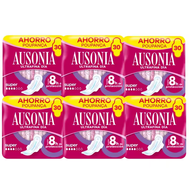 Ausonia Ultrafina Super Compresas Con Alas, hasta 8 horas de protección 6x30 Unidades - 1