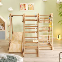 7 En 1 Parque Infantil de Madera plegable multifuncional con toboganes, bastones de Escalada, columnas, Cuerdas de Escalada, Escalera de Red, etc. - Certificado EN-71, apropiado para Uso Infantil en interiores, espacio y es seguro - details 1