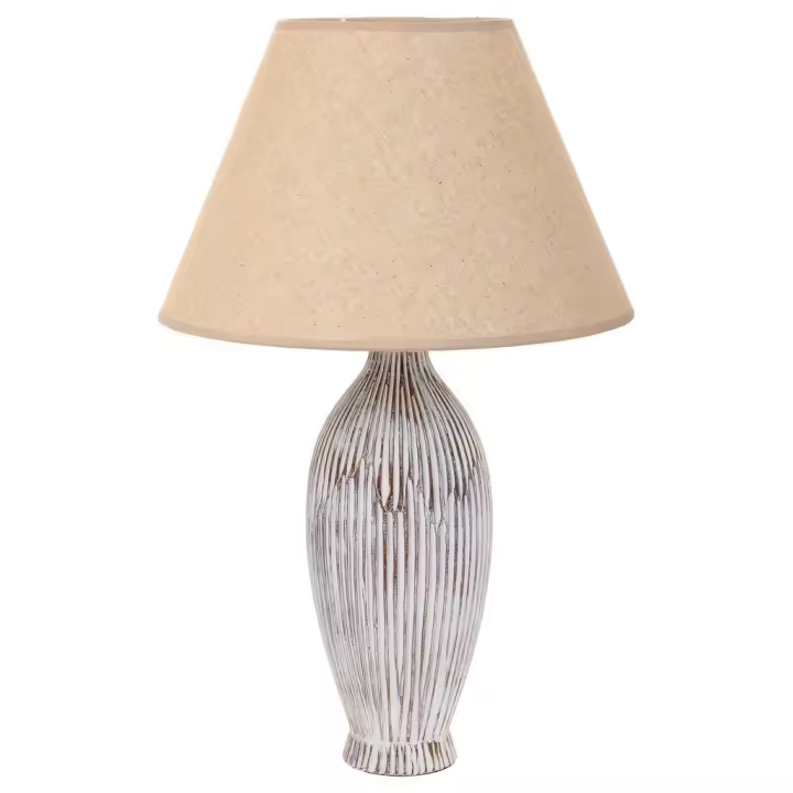 WANDERLUST DECO Lámpara de Mesa Poliresina Blanco Base 18x18x49,5h-pantalla 45x22x30h Cm - Iluminación Suave y Elegante - 1