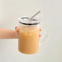 Vaso De Vidrio De 1L Con Tapa Y Pajita Taza De Café Con Mangos Transparente Para Bebidas Leche Y Jugo Vaso Para Mocha - details 7