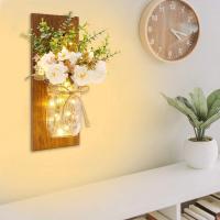 Rustic Wall Sconces Mason Jar Sconces Handmade Wall Art Hanging Design with Remote Control LED Fairy Lights and White Peony,Christmas Decor Gift Farmhouse Wall Home Decor Living Room Lights Set of Two - details 2
