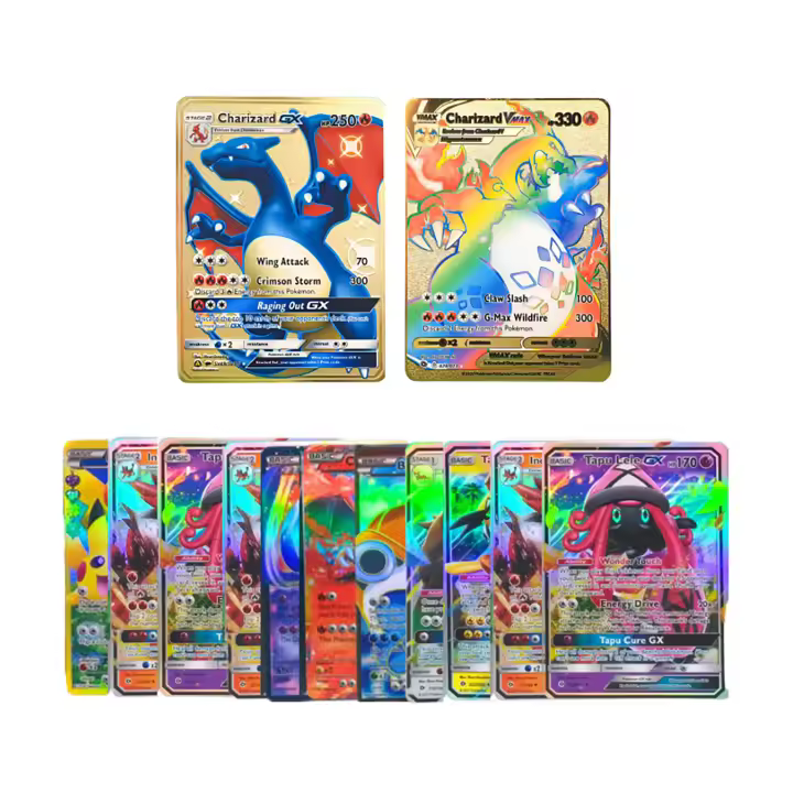 Vicyol S&D 100 Cartas Pokemon Brillantes + Tarjetas Metálicas de Oro Grabadas en Láser - 1
